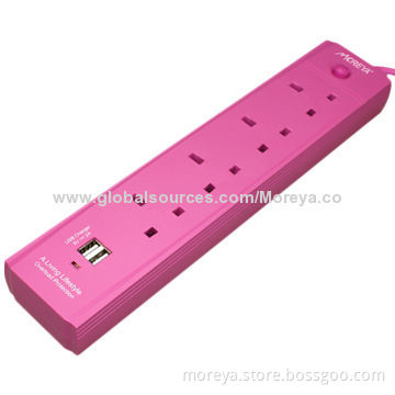 British standard power strip with 4 sockets, 2 usb ports, overload and surge protection